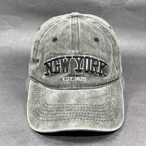 New York  City Strap Back Hat Cap Black Travel Vacation Distressed Souvenir Mens